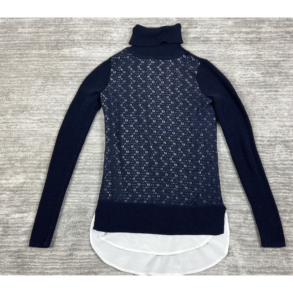 Simply Vera Vera Wang Sweater Womens XS Navy Blue Lace Front Layered Turtleneck